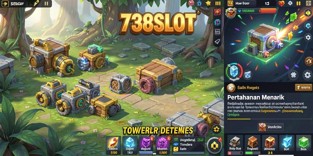 Tampilan gameplay menegangkan dari 738SLOT saat mempertahankan menara dari serangan musuh.