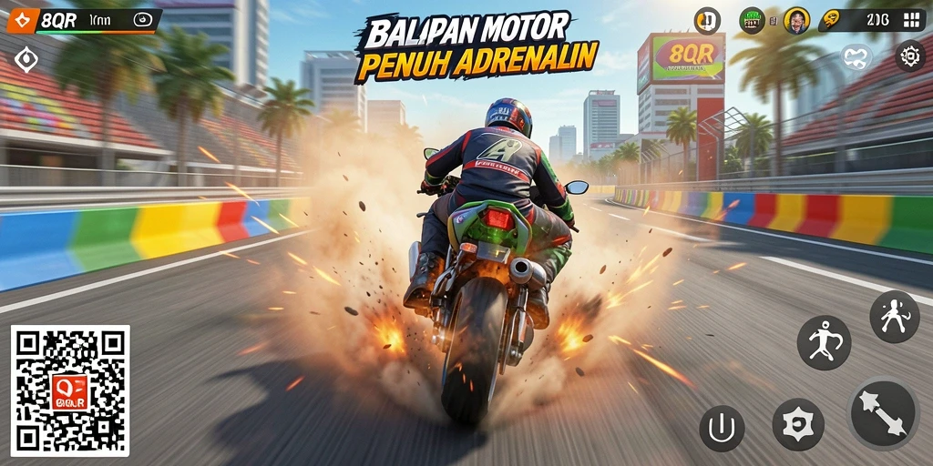 Gameplay seru dalam balapan motor yang mendebarkan.