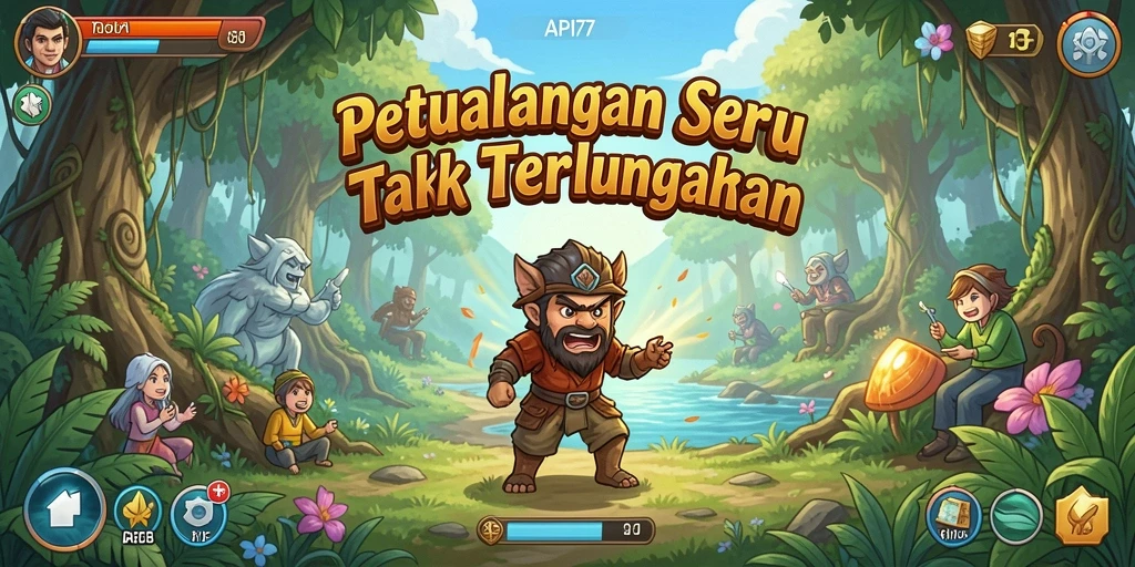 Tangkapan layar API77 menggambarkan eksplorasi dunia petualangan yang menakjubkan.