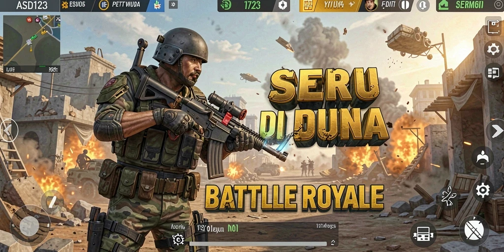 Menampilkan pertarungan intens di arena Battle Royale.