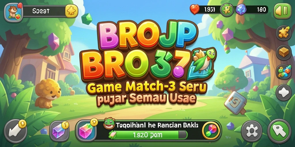 Tampilan menarik pertandingan permata dalam game Match-3 BROJP.