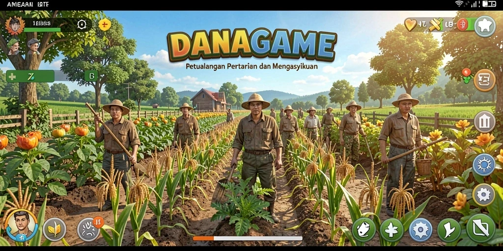 Tangkapan layar menunjukkan pemain menanam dan merawat tanaman dalam <strong>DANAGAME</strong>.