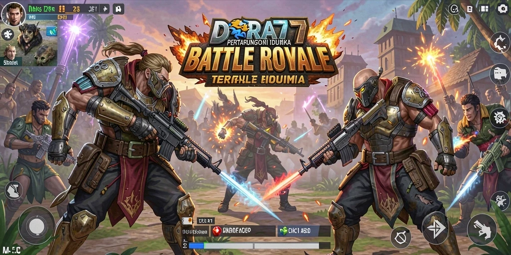 Tampilan gameplay seru di DORA77 saat bertarung di arena Battle Royale.