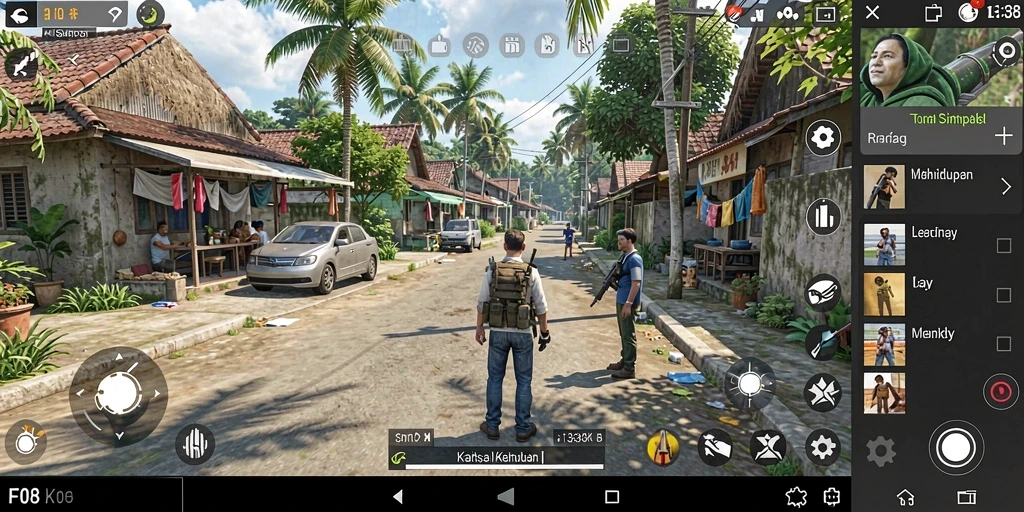 Screenshot F08 menampilkan pemain dalam momen interaksi sosial yang dinamis.