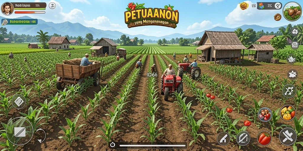 Screenshot utama ID66 menampilkan pemandangan pertanian yang indah.