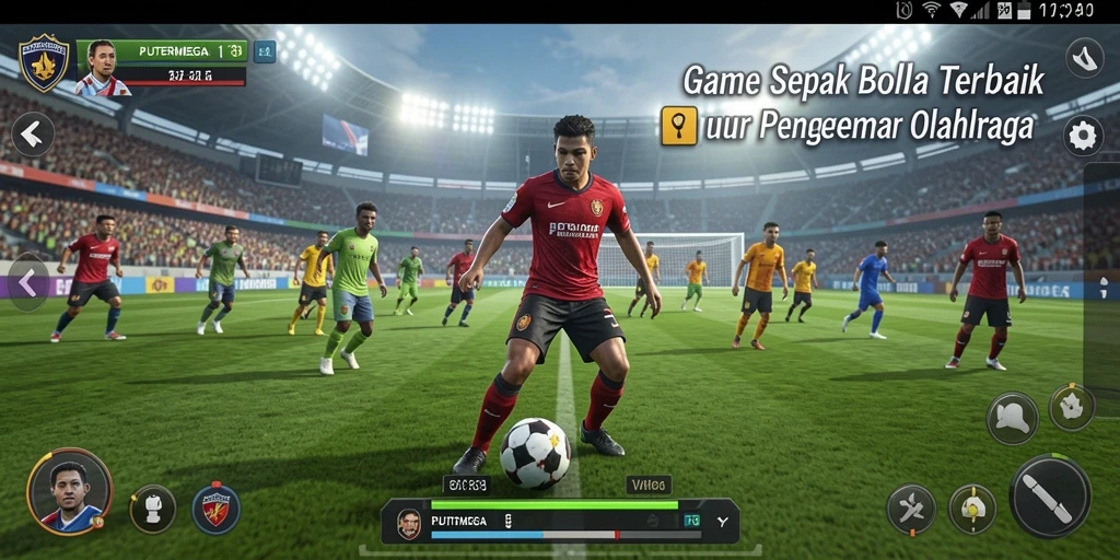 Screenshot gameplay PUTERMEGA menampilkan aksi sepak bola yang mendebarkan.
