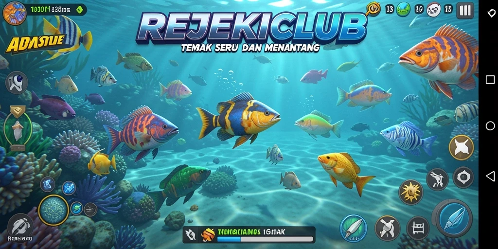 Tampilan gameplay seru dalam REJEKICLUB saat menembak ikan.