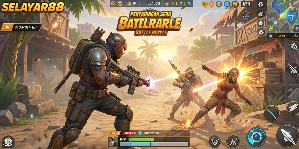 Tangkapan layar gameplay Battle Royale yang intens dan mendebarkan.