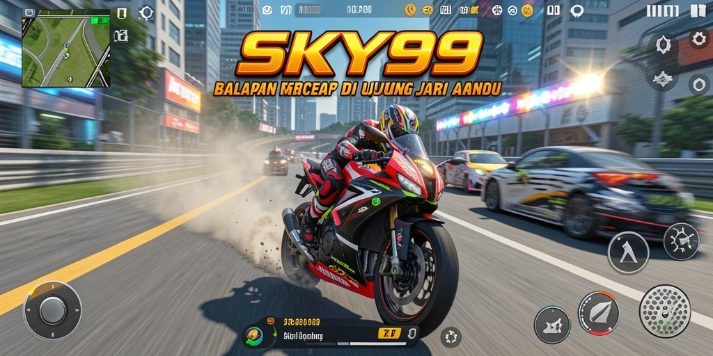 Tampilan gameplay balapan motor yang mendebarkan di SKY99.
