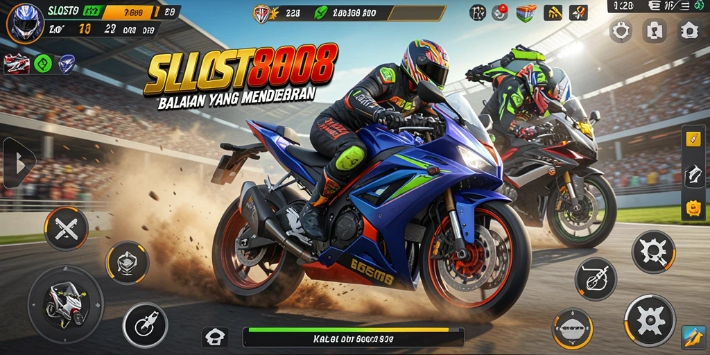 Tampilan gameplay SLOST8808 yang mendebarkan di trek balapan.